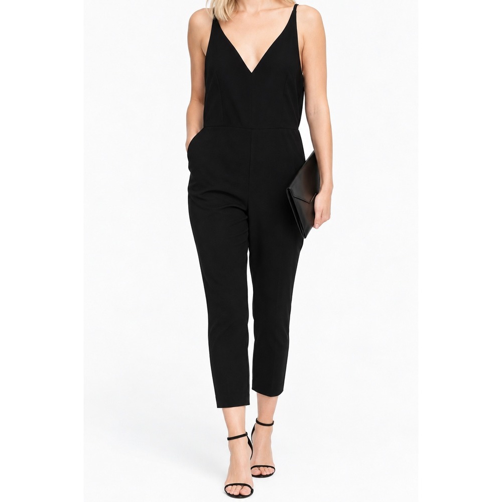 Banana Republic Black Velvet V-Neck Spaghetti Strap Jumpsuit Womens 14 Tall